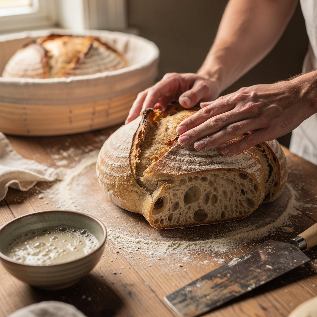 Asta Sourdough Microbakery artisan hands shaping sourdough dough using natural fermentation techniques in Marlborough, CT